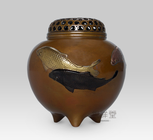 铜香炉　椭圆型鲤鱼香炉（脱蜡法）