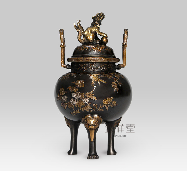 Copper Censer　Oval lion-lid and bamboo-shape lug Censer