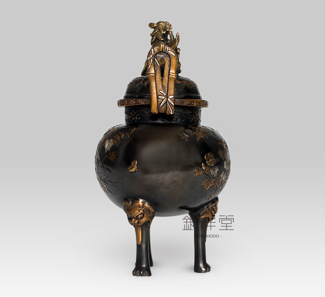 Copper Censer　Oval lion-lid and bamboo-shape lug Censer