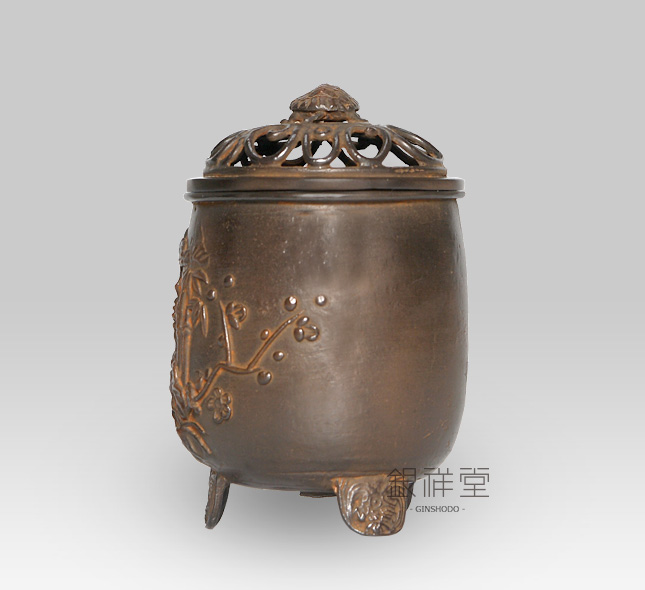Copper Censer Cylindrical shape with pine, bamboo and plum pattern(together an auspicious grouping）