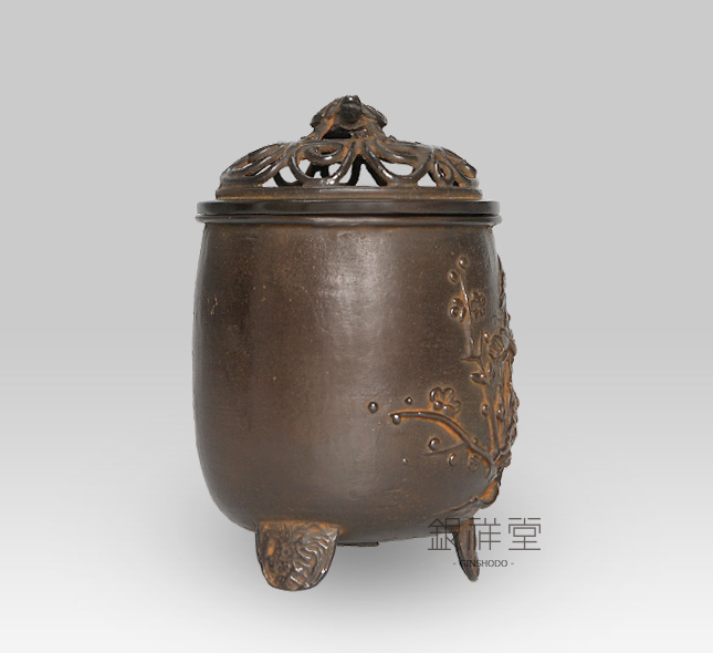 Copper Censer Cylindrical shape with pine, bamboo and plum pattern(together an auspicious grouping）