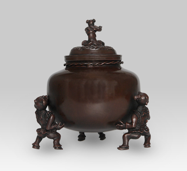 銅香炉　茶巾唐子 青銅製